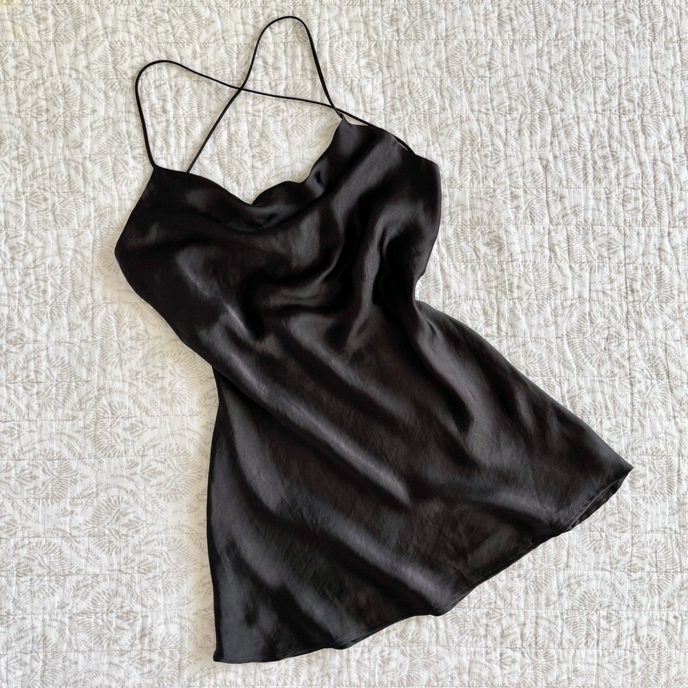 Zara Black Satin Mini Slip Dress ♠️ Medium